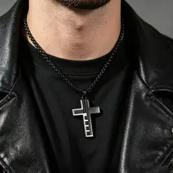 HNSP 316L Stainless Steel Splice Bible Cross Pendant Necklace For Men Religion Christian Jewelry Accessories Gift