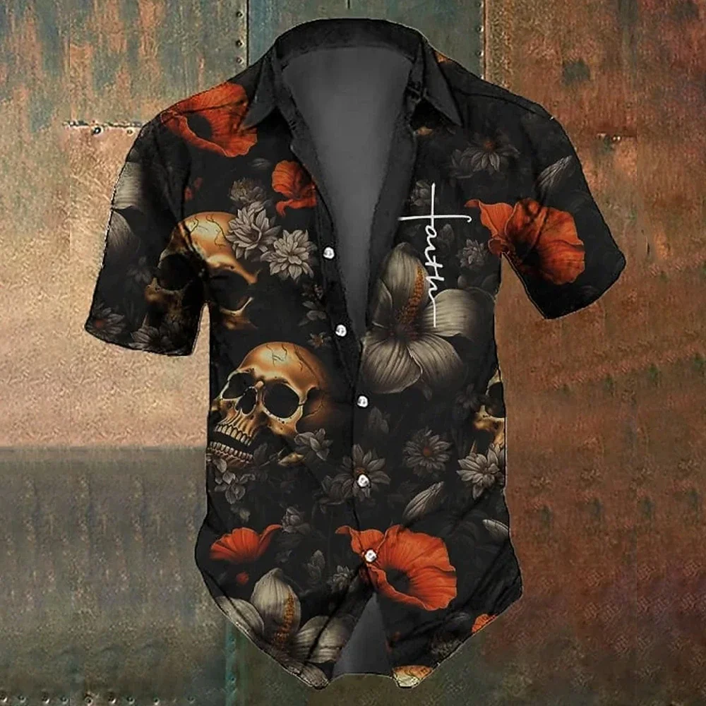 Men's Halloween Skulls Shirt Button Up Shirt Short Sleeve Dark Punk Gothic Style Summer Spring Turndown 3D Print Collared Shirts