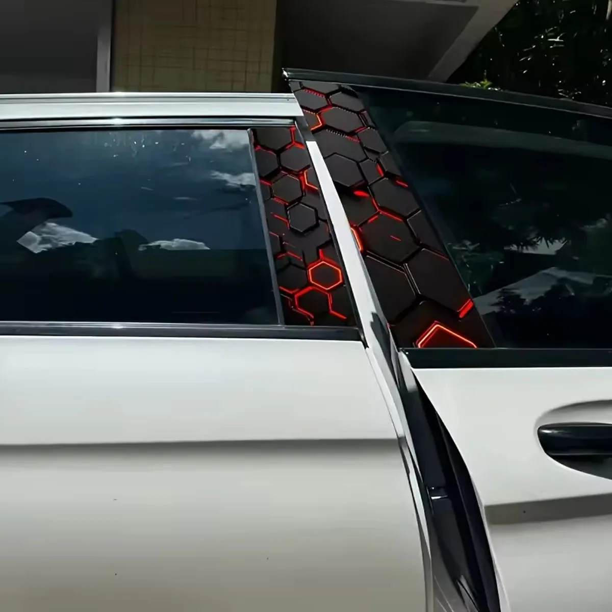 Style: Honeycomb Hexagon Car B-Pillar Sticker Car Center Pillar Decoration Cover Scratch Waterproof Decal Car Sticker