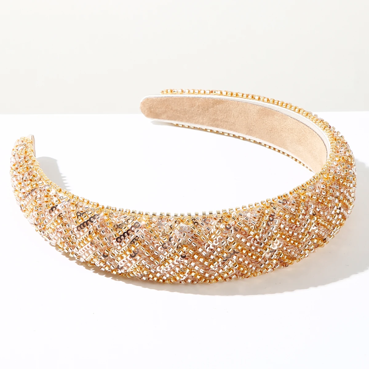 Korean Luxury Handmade Beaded Sequin Hair Band With Wave Shaped Temperament, Pressure Hair Band, Versatile Face Washing Headband