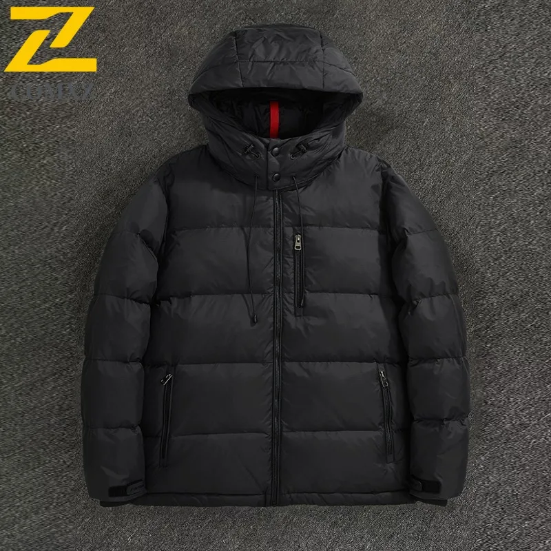 

COMXZ Men Puffer Jacket 2025 Duck Down Thickened Warm Down Outdoor hood solid color Lightweight waterproof windproof Winter Coat