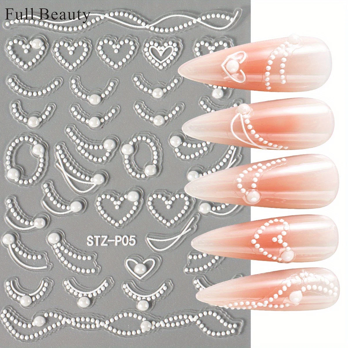 Embossed Pearl Flower Nail Stickers – Elegant Ins Style Fake Nails for Women, Wedding Party Daily Decoration