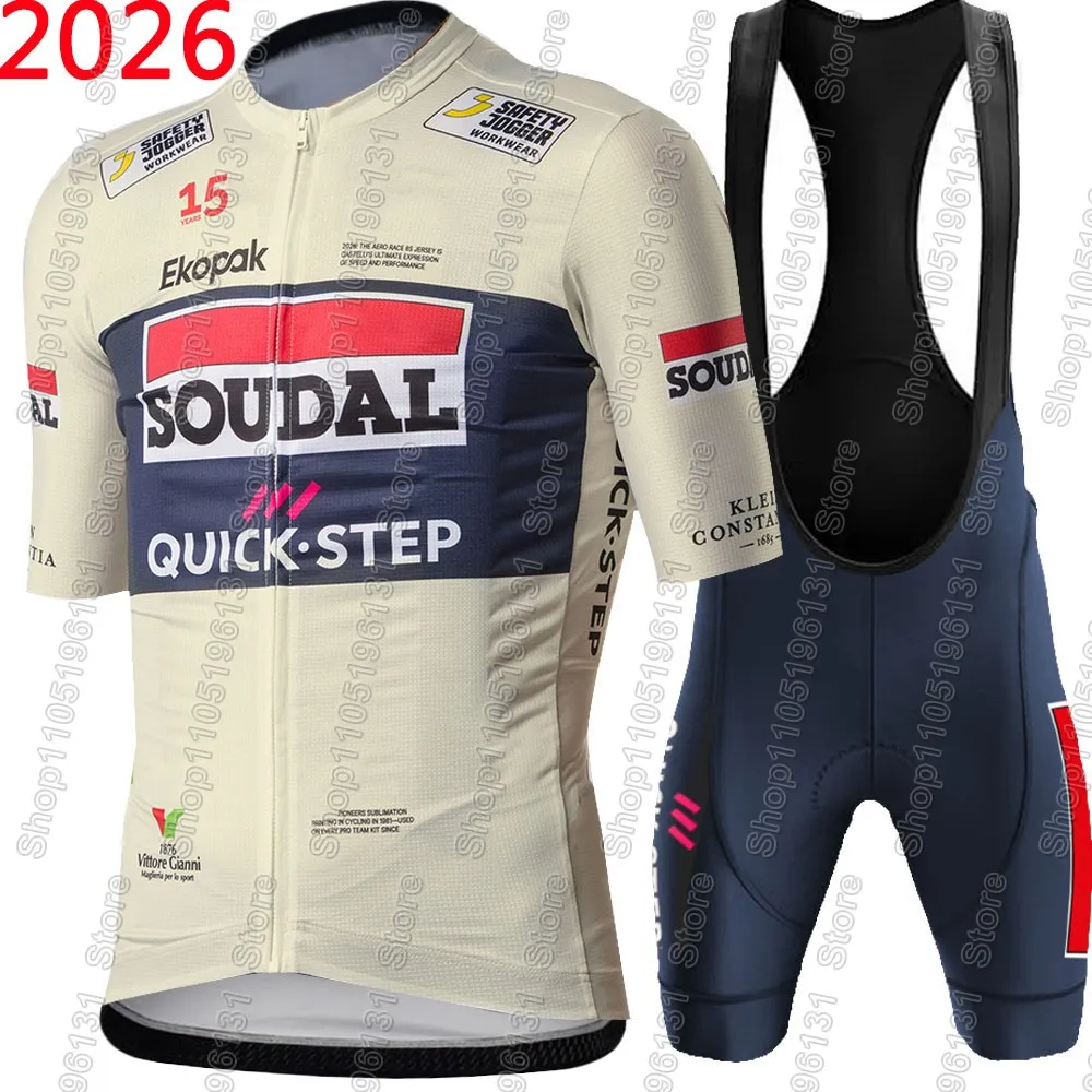 Conjunto de Jersey de Ciclismo Soudal Quick Step 2026 Tour De Italy, Ropa de Verano para Hombre, Camiseta de Ciclismo de Carretera, Pantalones Cortos con Tirantes para Bicicleta de Montaña