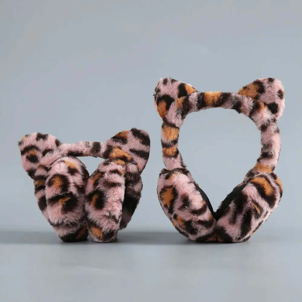 Winter Leopard Ear Muffs Women Warm Plush Ear Warmers Foldable Outdoor Earmuffs Cozy Soft Fuzzy Plush Ear Protectors Gear