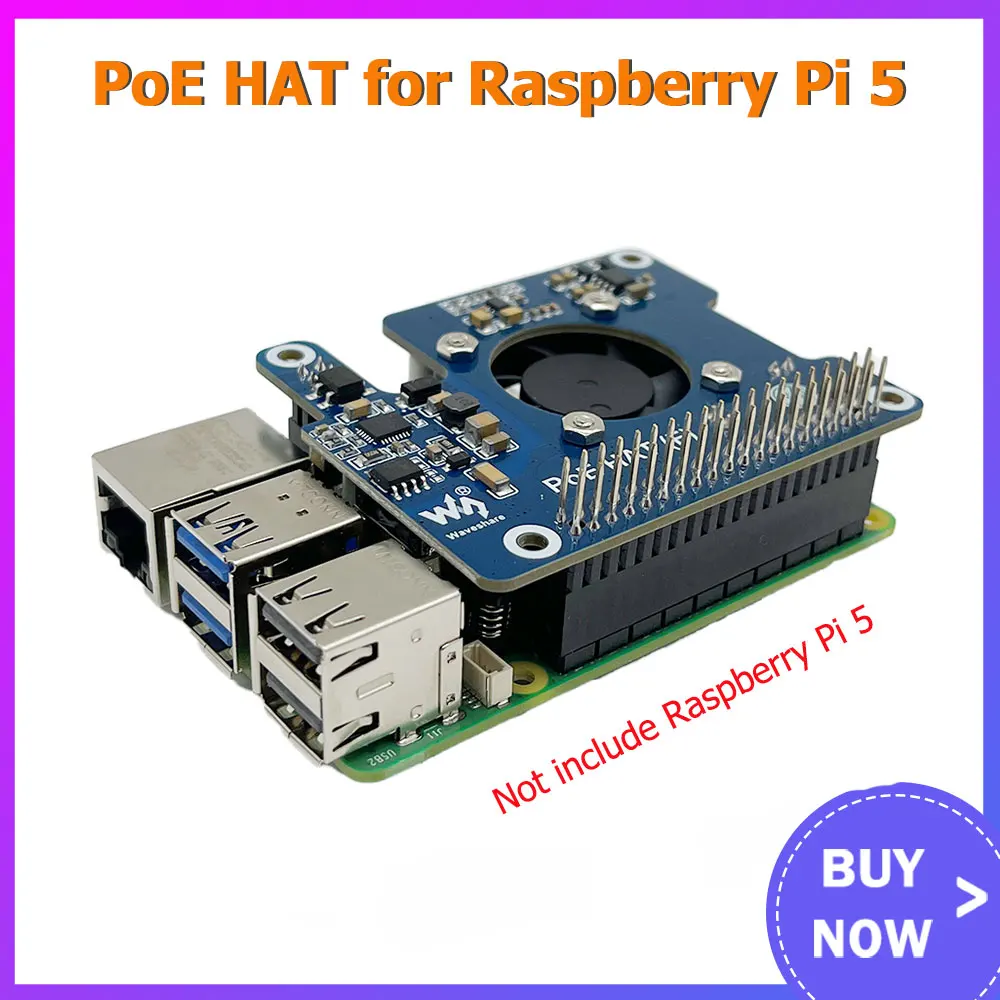 Raspberry Pi 5 PoE HAT 802.3af Power Over Ethernet Expansion Board with Cooling Fan Heatsink for Raspberry Pi 5