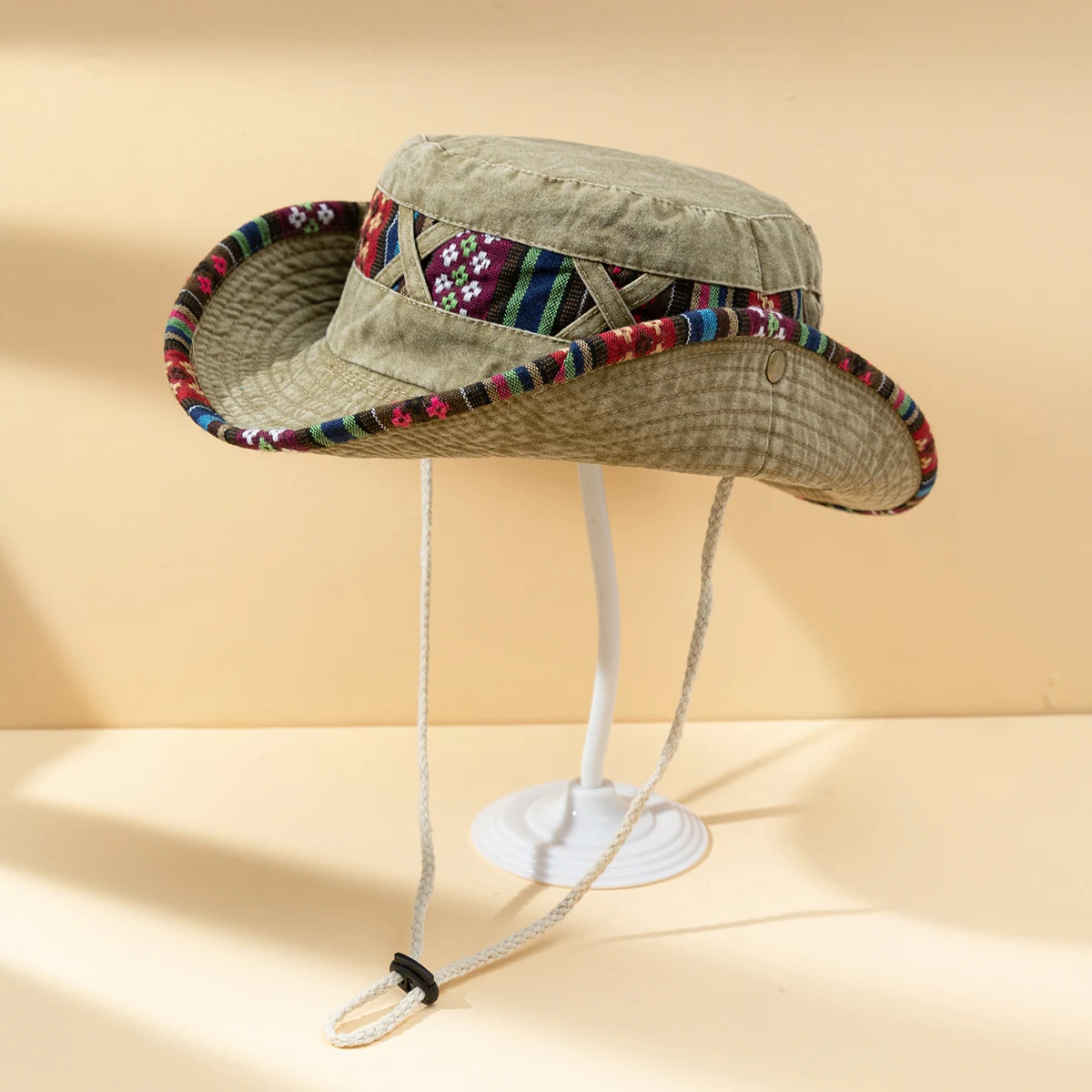 Western Cowboy Windsun Vintage Cross Cowboy Fisherman Hat Windproof Large Eave Shade Ethnic Windbasin Hat