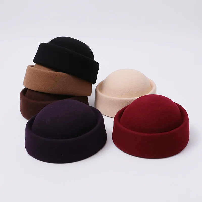 New Wool Hats Solid Color Pillbox Hat Beret Hat Winter Hats for Women Men Felt Hat Wedding Formal Church Tea Party Cocktail Hat