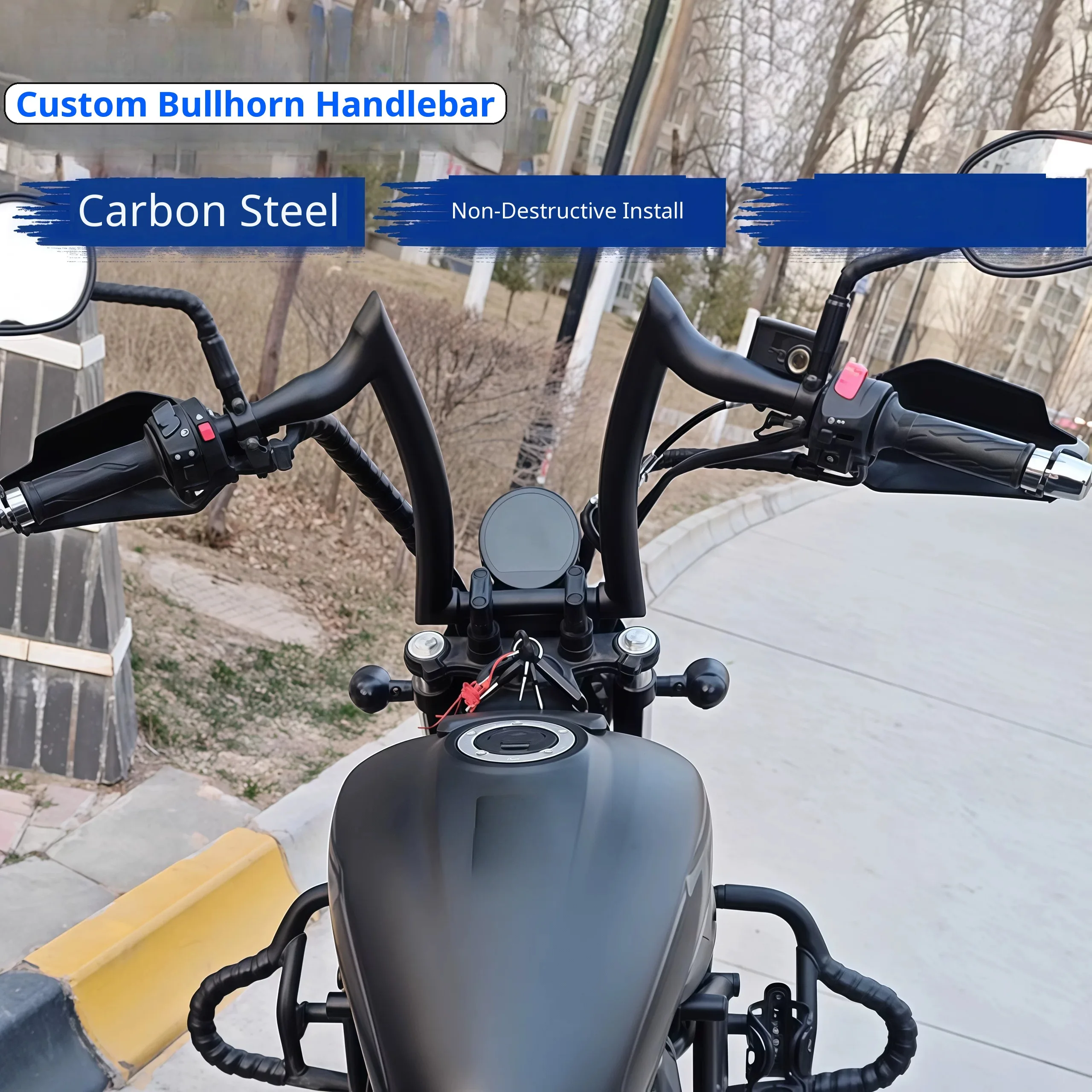For Haojue TR300 / TR300 Plus Ape Hanger Handlebars, Retro Buckhorn Steering Handlebar Motorcycle Modification Parts