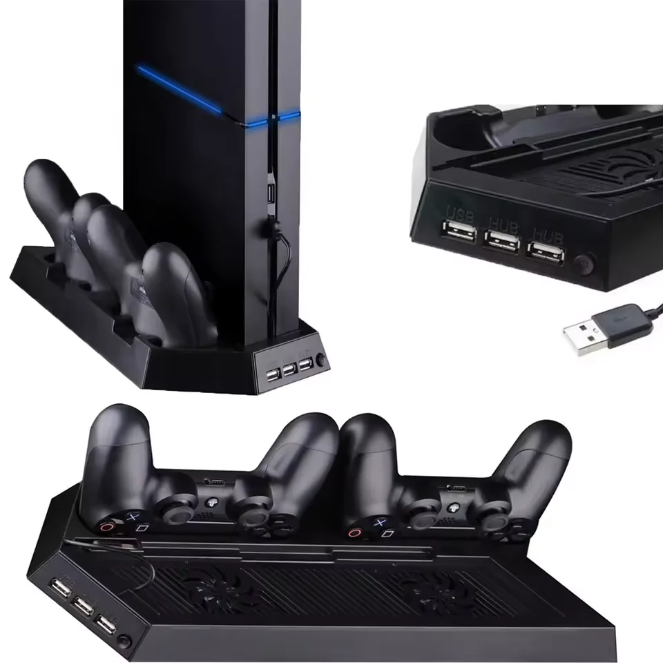 PS4 Cooling Station Vertical Stand with 2 Cooler Fan 3 USB HUB and 2 Controller Charging Dock for Sony Playstation 4 Accessories