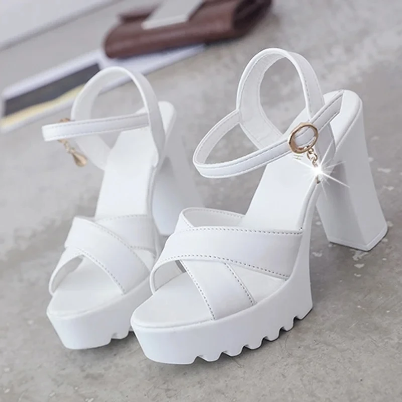 Women Fish Mouth Platform High Heels Wedges Buckle Sandals Shallow Hollow Open Toe Shoes Woman Party Footstep Office Pumps