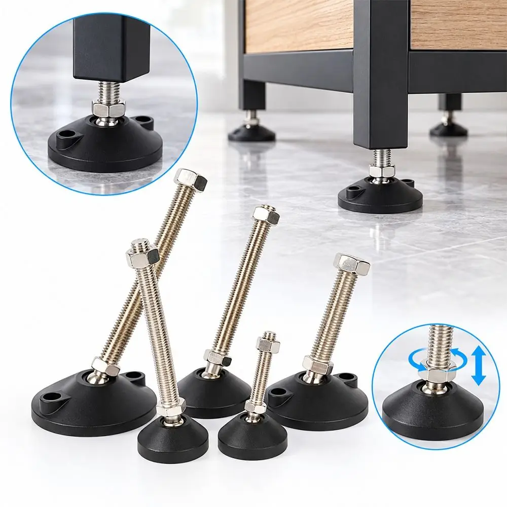 1Pcs M8 M10 M12 Adjustable Leveling Feet 304 Stainless Steel Screw Swivel Base Universal Adjustment Feet Nylon Base D40-60mm