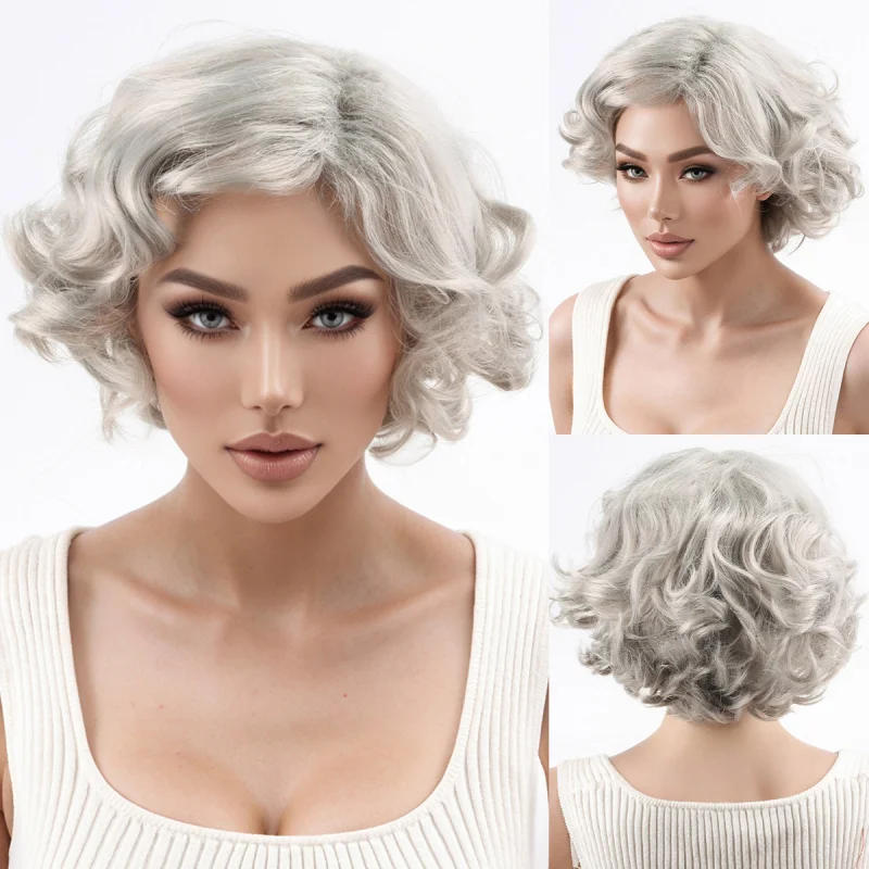

Wig Set for Funny Costumes Includes Glasses and Necklace, Old Lady Hairstyle Halloween Cosplay Props