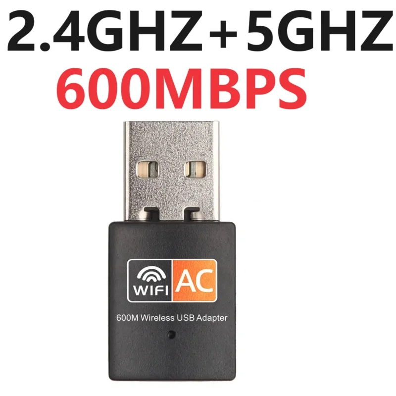 Adaptor Wifi USB nirkabel, kartu jaringan Dual Band 300/600 Mbps 2.4GHz + 5GHz, adaptor USB WiFi Dongle PC kartu jaringan