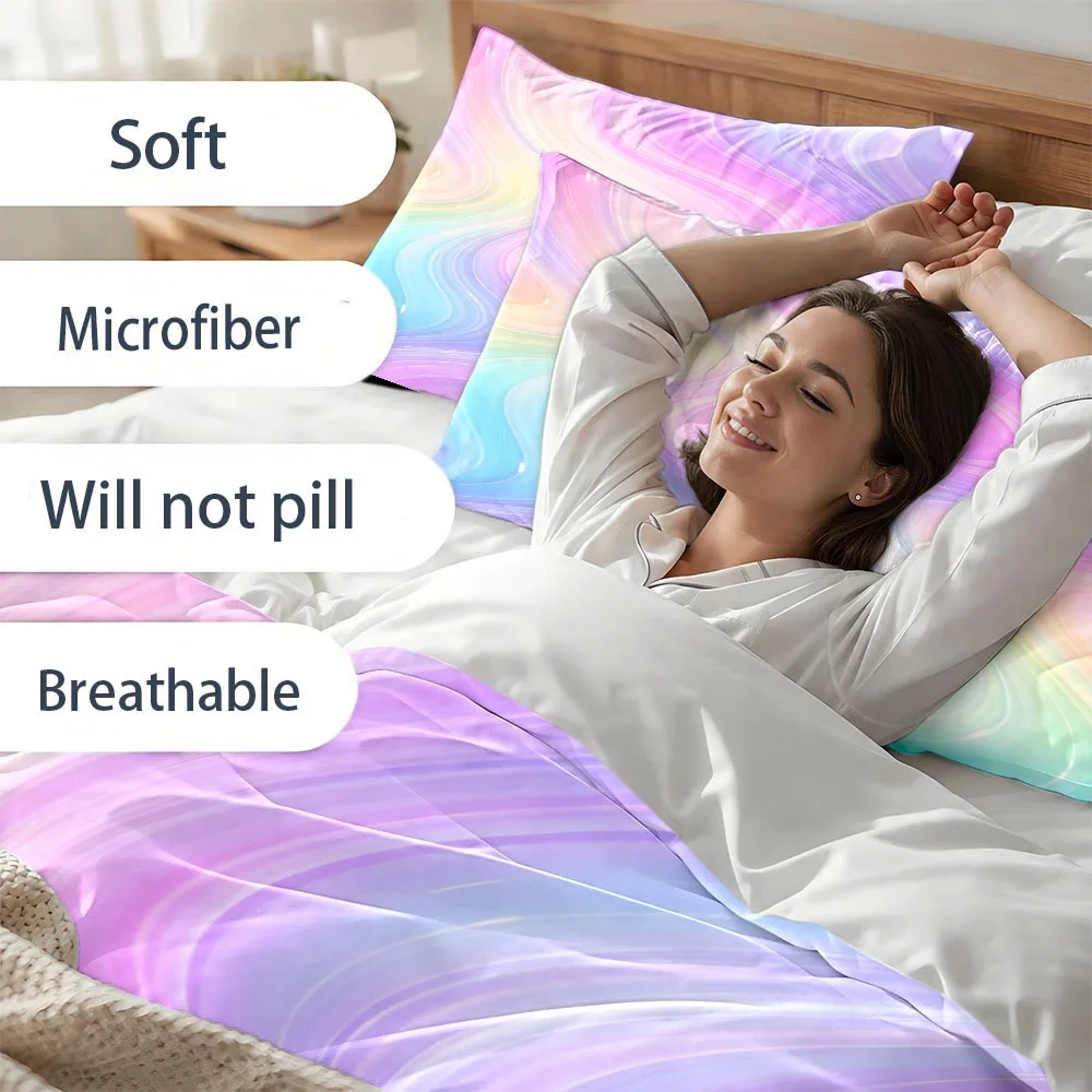 3Pc Dreamy Gradient Fluid Pattern Quilt Cover Set, Three-Piece Bedding Set (1*Quilt Cover + 2*Pillowcases), Suitable for All Seasons, Machine Washable, Invisible Zipper Design, Large Double Bed Cover Set, Suitable for Home, Dormitory, Master Bedroom, Guest Room, Soft and Skin-Friendly Bedding Set, Home Bedding Set, Fresh Macaron Color Series Quilt Cover Set, Comfortable and Breathable Bedroom Bedding Combination, 2D Flat Print