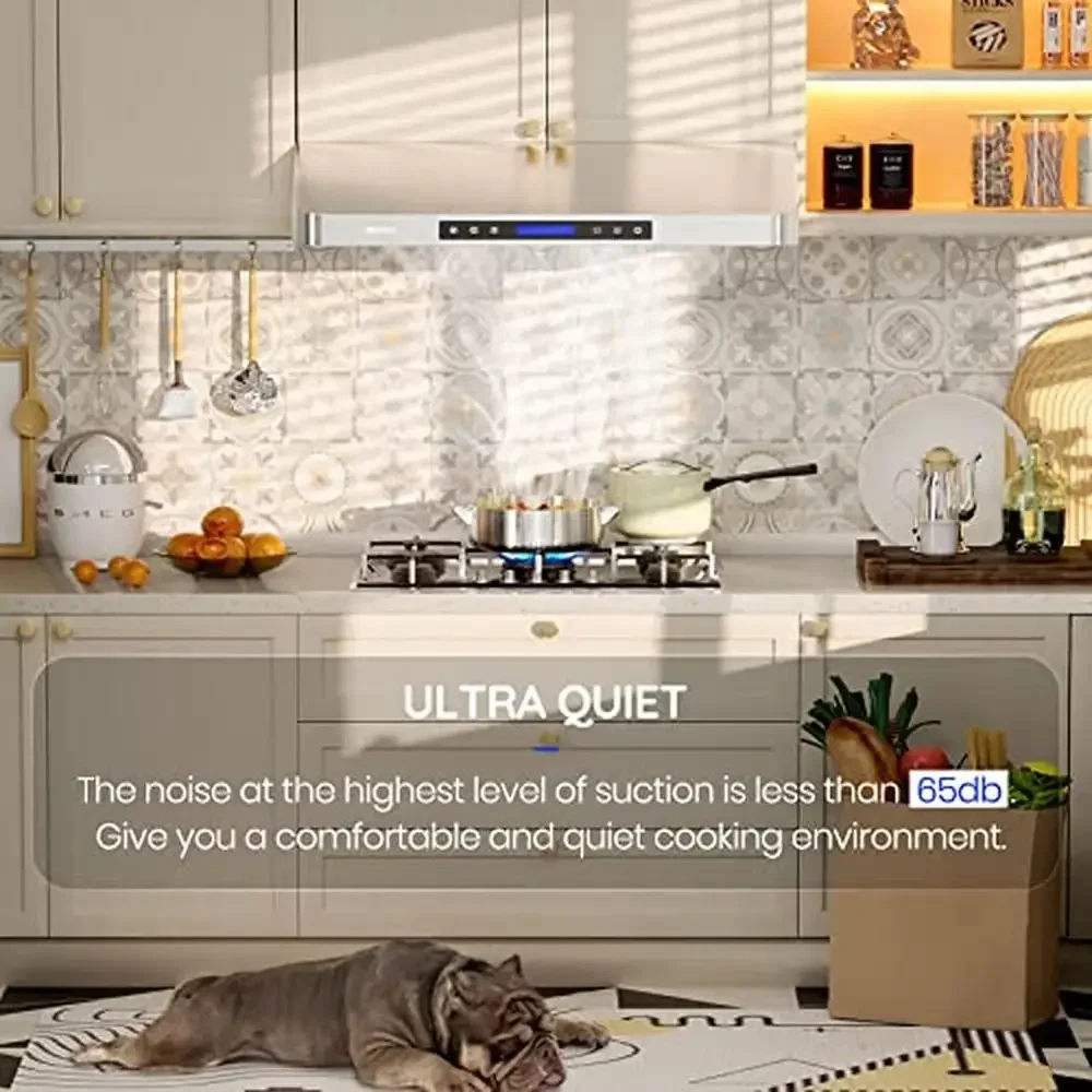 30" Stainless Steel Range Hood 900 CFM Touch Screen Vent LED Lights Dishwasher-Safe Filters 4 Speed Quiet Operation Remote