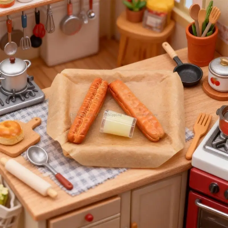Miniature Breakfast Set For 1/12 Doll House Wooden Service Tray with Simulation Soymilk Fried Dough Figurine