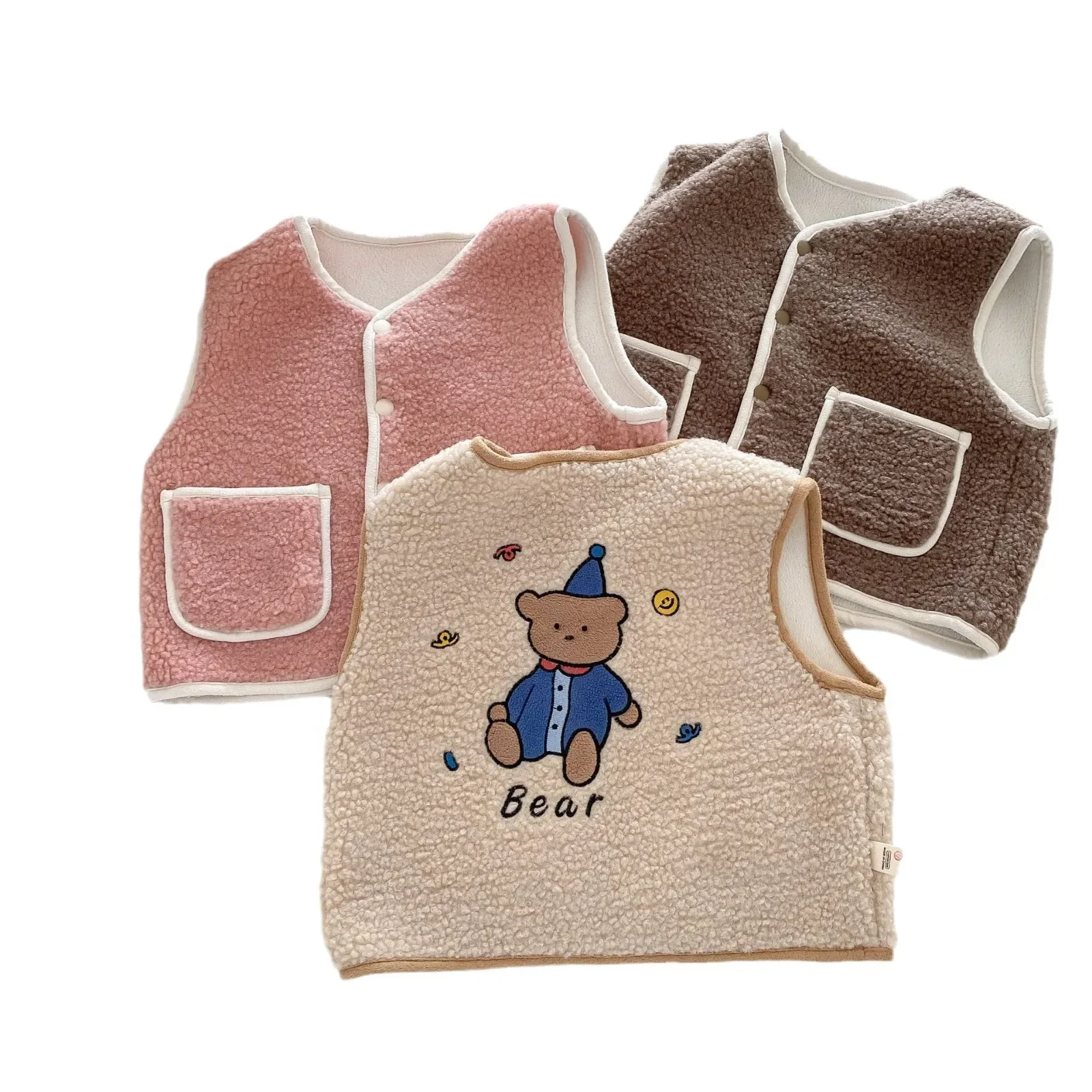 2024 Winter New in Kids Baby Girls Thicken Fleece Warm Outwear , Children Cartoon Dog Letter Top Outfits Infant Vest 3M-5Y