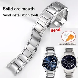22mm Curved End Solid Stainless Steel Strap for Armani Watch Strap AR2447 AR2448 AR2432 AR2433 AR2434 AR2473 Metal Wristband