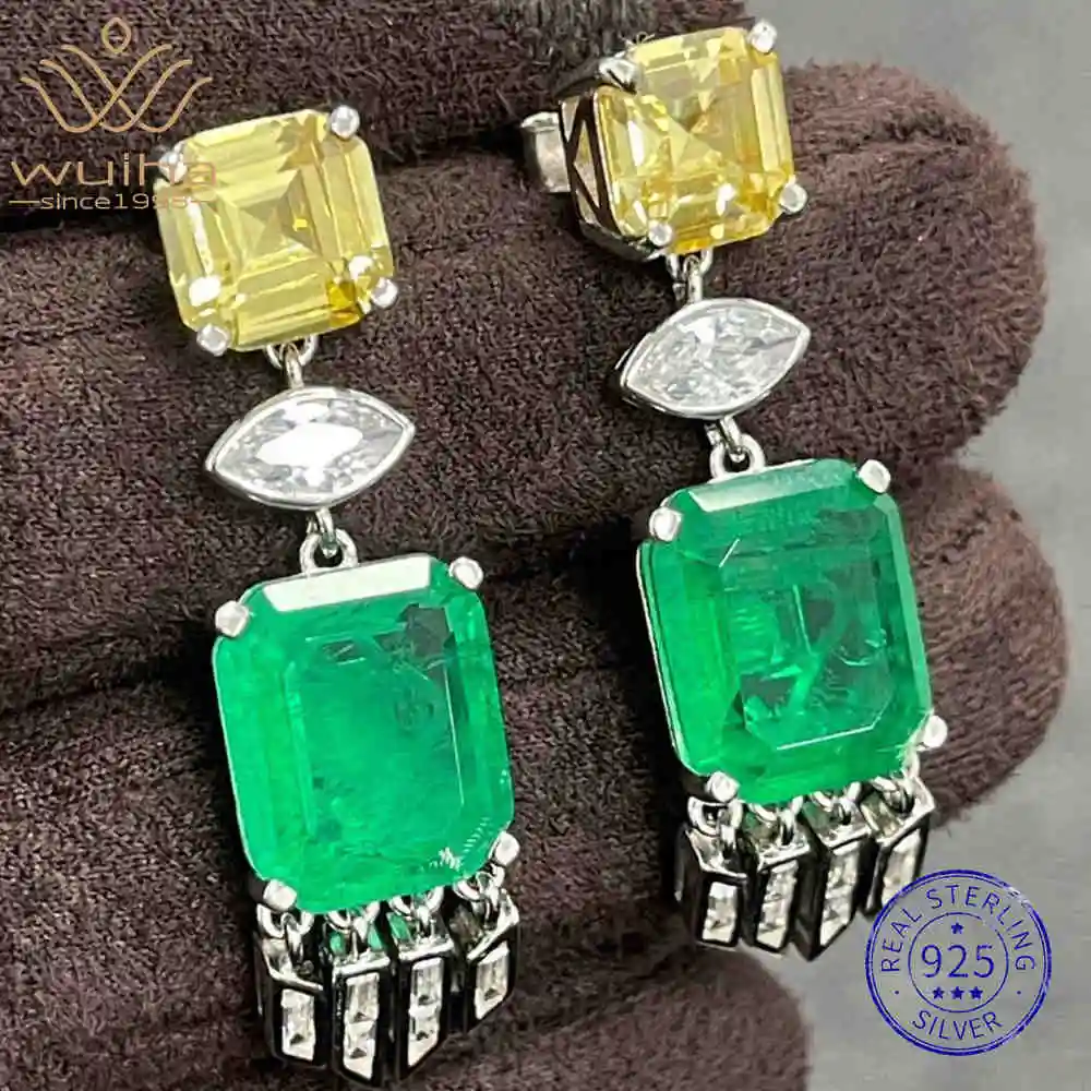 

WUIHA 100% 925 Sterling Silver Asscher Cut Citrine Emerald Lab Sapphire Gemstones Drop Dangle Earrings Anniversary Fine Jewelry