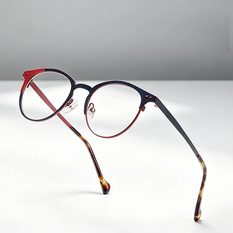 F·DRACON New Retro Round Men's And Women's Metal Dual Color Eyeglass Frame 14g Anti Blue Light Optical Prescription Frame 26170