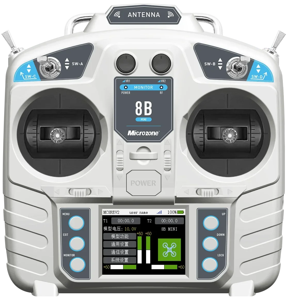 Microzone Mc8b 2.4g 8ch Trasmettitore di telecomando Ricevitore Sistema radio per velivoli telecomandati Elicottero ad ala fissa Uav