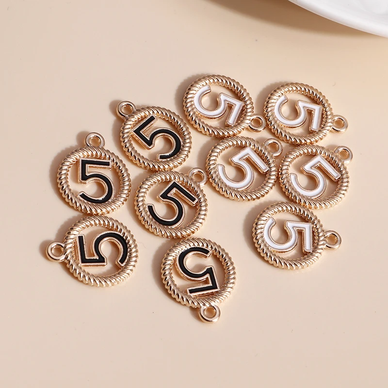 10pcs 16*19mm 2 Color Trendy Number 5 Charms DIY for Necklaces Pendants Earrings Making Enamel CIrcle Charms Jewelry Findings