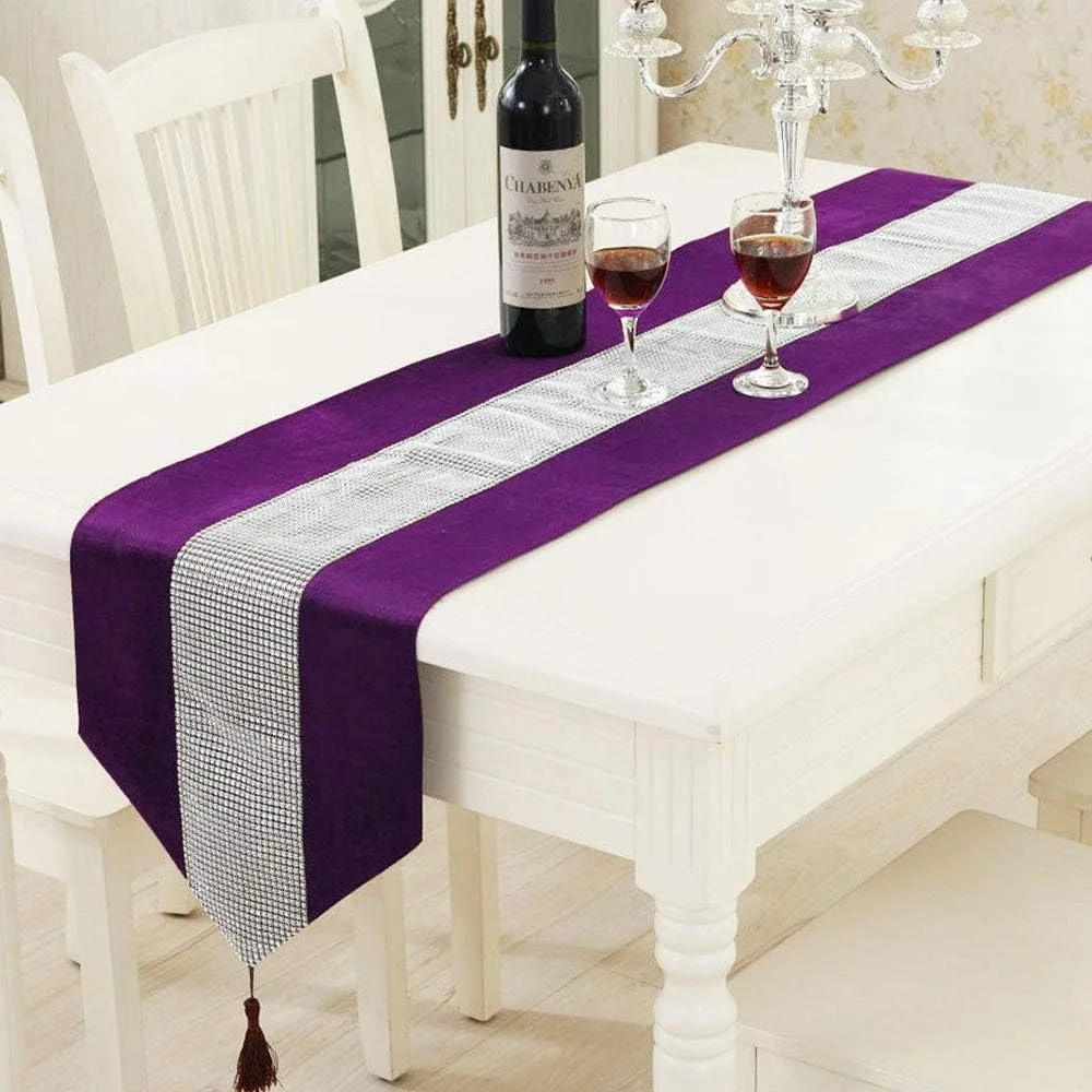 Time To Sparkle Luxury Velvet Diamante Table Runner Thick Velvet Chenille Satin Christmas Xmas (Velvet-silver, Runner 31x183cm)