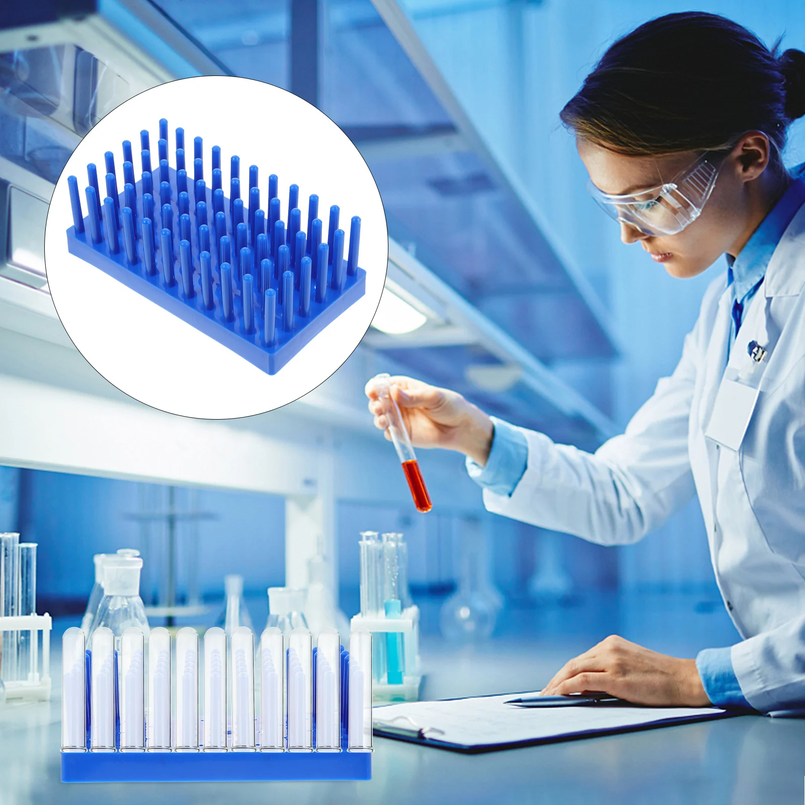 Test Tube Drying Drain Rack Blue Test Tube Rack Test Tube Stand Plastic Chemistry Tray Science Hole Drainer Plate Holes Baby