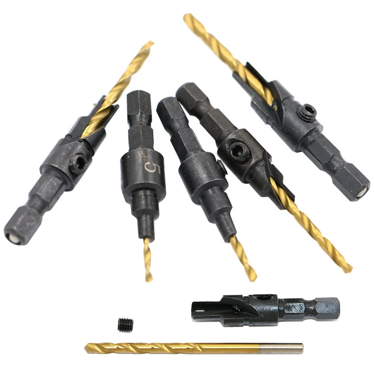 4/5 pz 5 ~ 12 trapano svasatore per la lavorazione del legno Set di punte per trapano fori pilota di perforazione per vite dimensioni #5 #6 #8 #10 #12 con una chiave strumenti