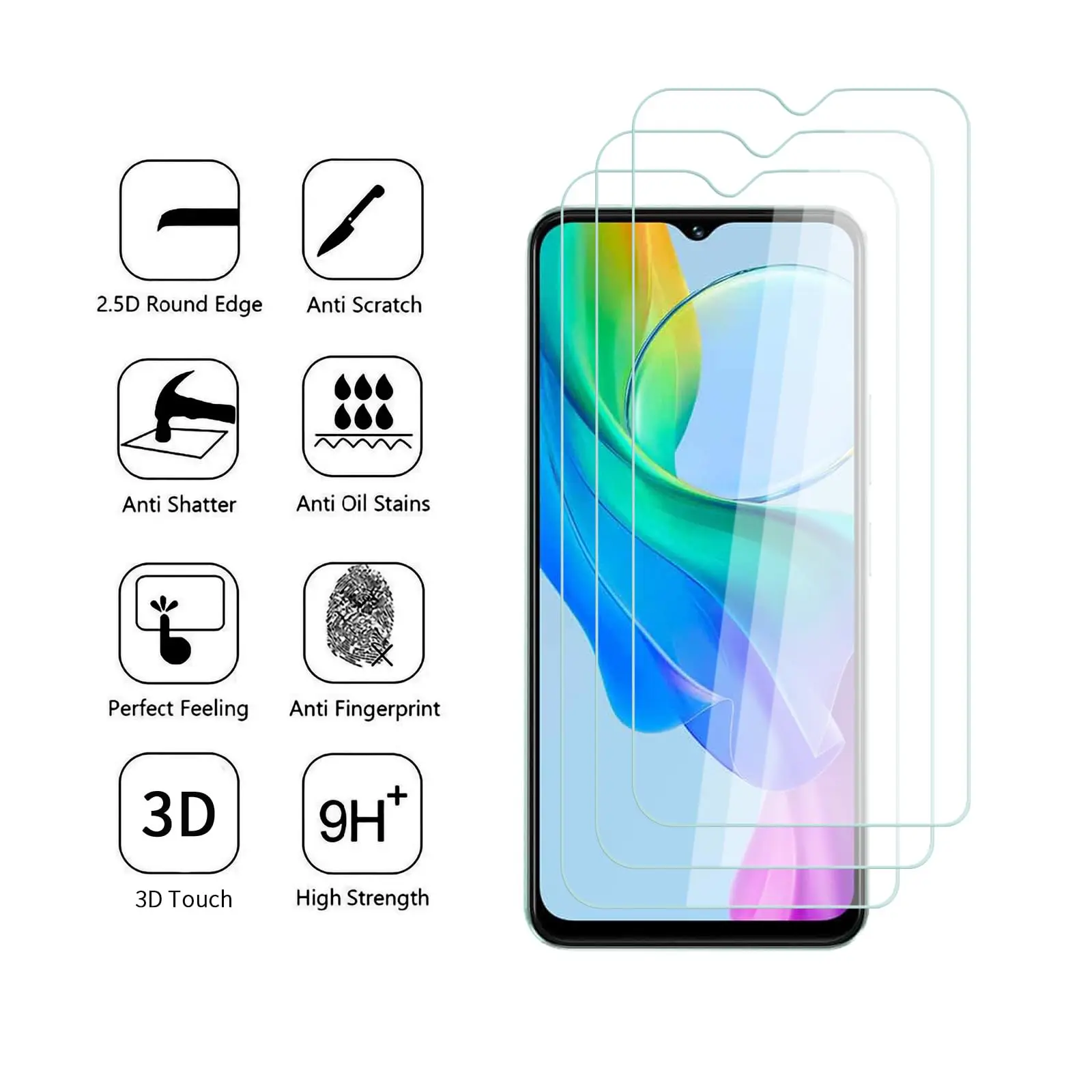 Screenprotector Voor Vivo Y03 Gehard Glas Hd Kristal Hoge Aluminium 9H Case Vriendelijke Anti Scratch