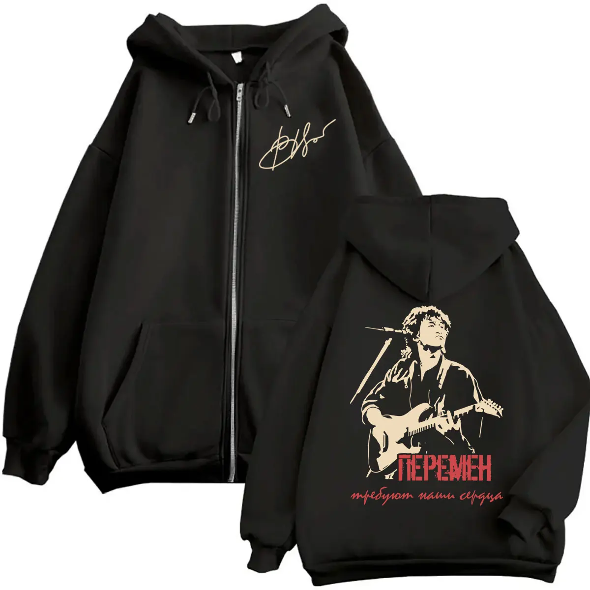 

Kino Viktor Tsoi Graphic Zipper Hoodie Posledniy Geroy Our Hearts Demand Changes Zip Up Jacket Men Women Vintage Casual Hoodies