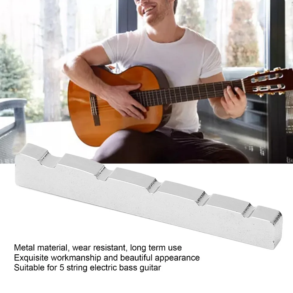 Durable Metal Material Guitar Nut Pre-cut Slotted Silver Electric Bass Nut 5 String Design Replacement Guitar Nut Bass Guitar