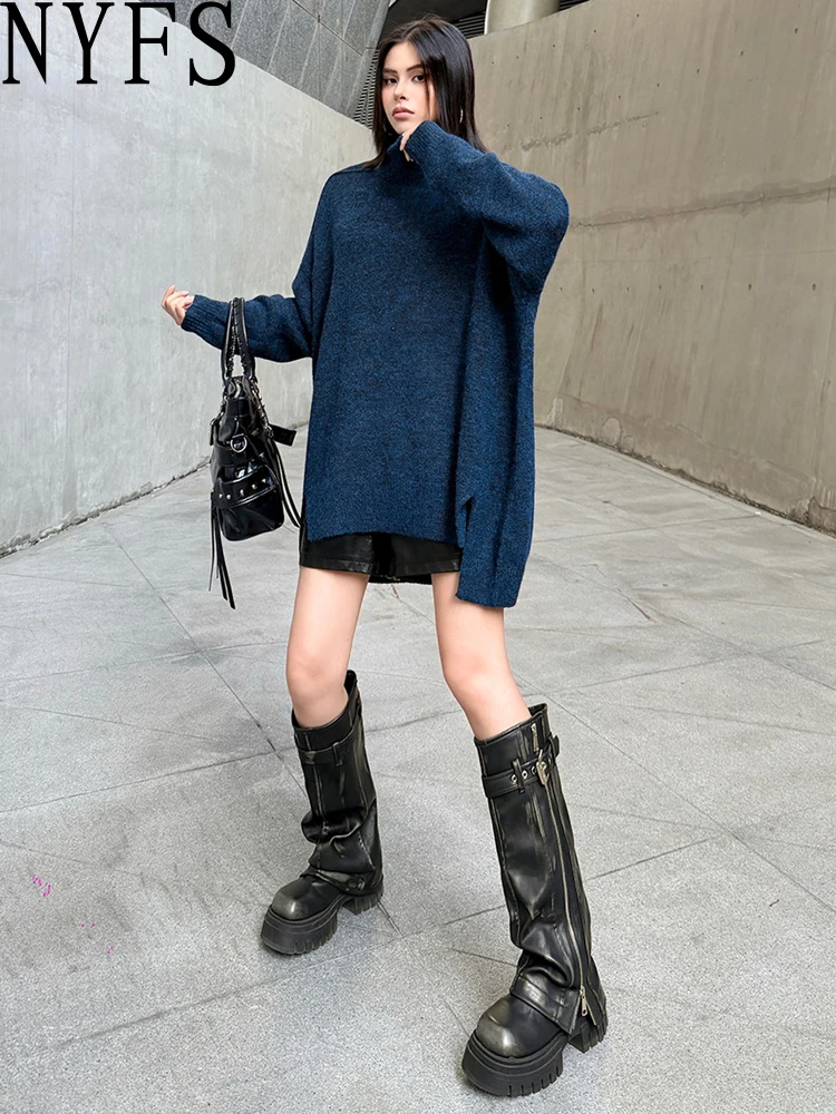 

NYFS Korean style casual irregular Turtleneck Women Sweater Fashion Winter Street style Long Sleeve knitted Tops