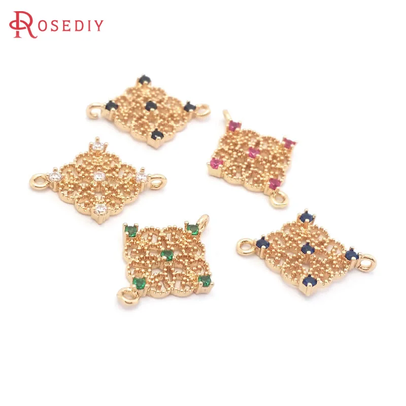 

6PCS 18K Gold Color Square Connect Charms Pendants Necklace Earrings High Quality Diy Accessories