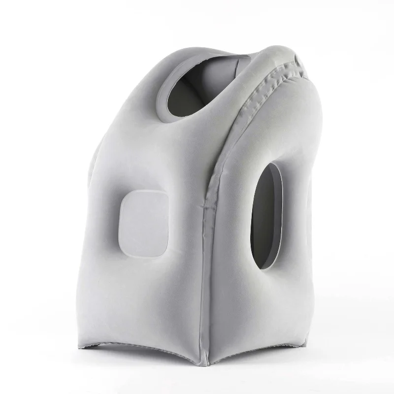 

1 шт. надувная подушка для путешествий, серый портативный подголовник из ПВХ, поддержка подбородка, подушка для самолета, автомобиля, поезда, офиса, подушки для сна для шеи,