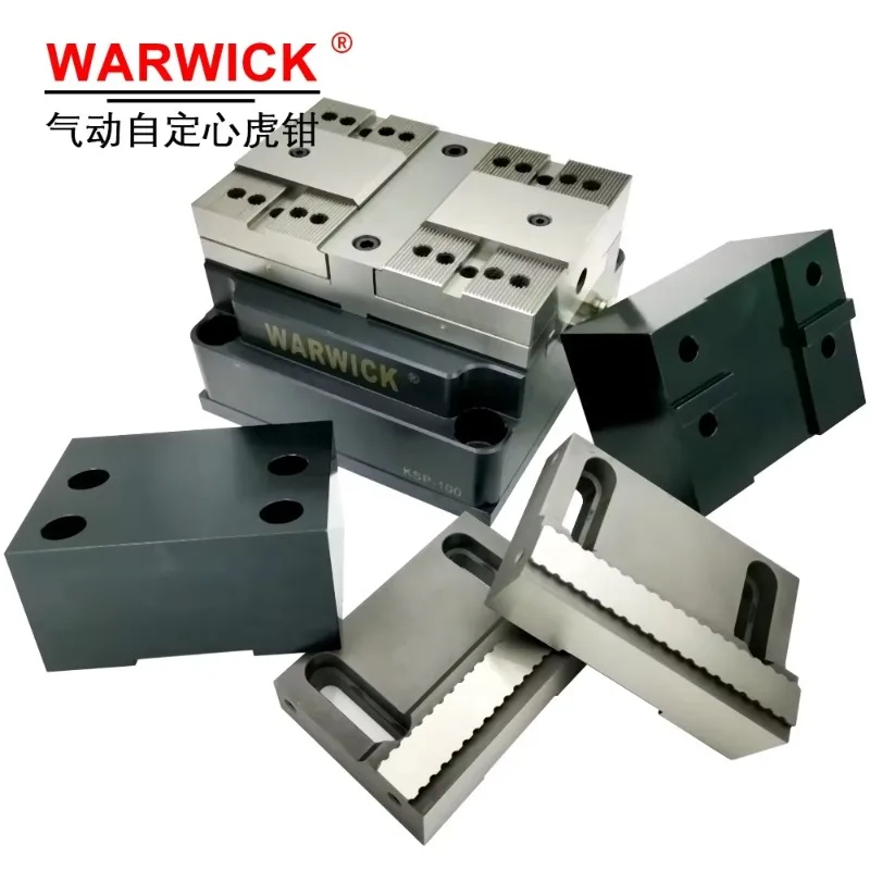 China Wholesale Cnc Self-centering Vice Precision Air Pneumatic Vise Workholding With Serrated Steel Hard Jaws KSP2-100+YZ-100