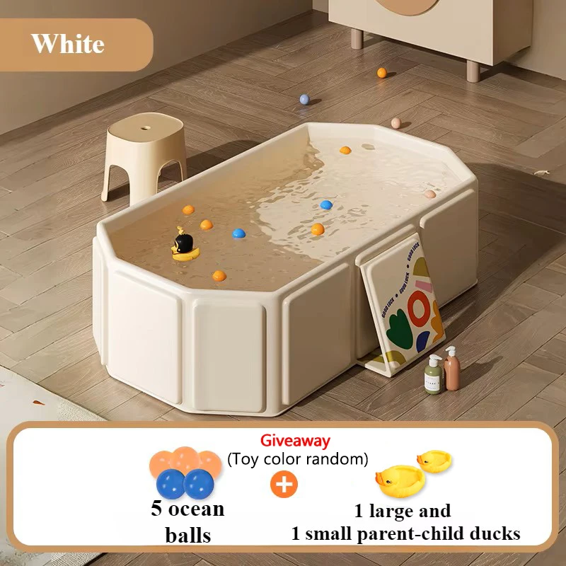

Durable Baby Tub Folding Baby Bath Tub Portable PVC Thicken Large Tub with Shower 5 Ball Toys & 4 Duck Toys for Baby Infant