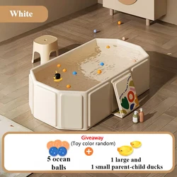 Durable Baby Tub Folding Baby Bath Tub Portable PVC Thicken Large Tub with Shower 5 Ball Toys & 4 Duck Toys for Baby Infant