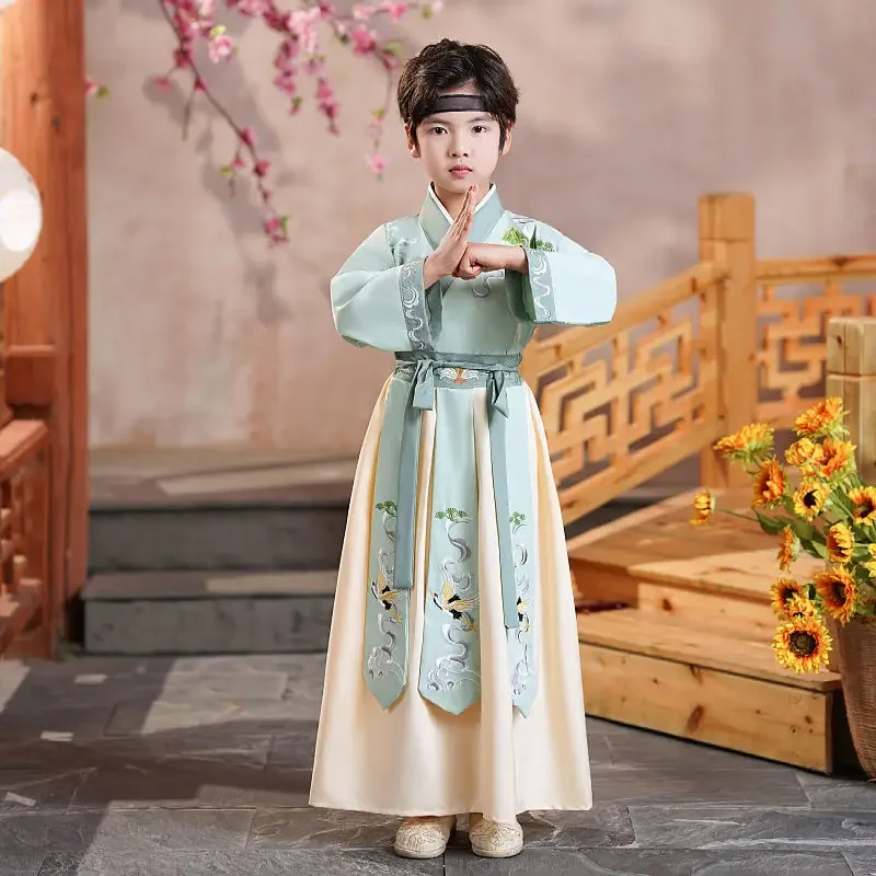 Terno estilo chinês Hanfu Tang para crianças, traje antigo infantil, traje tradicional para meninos