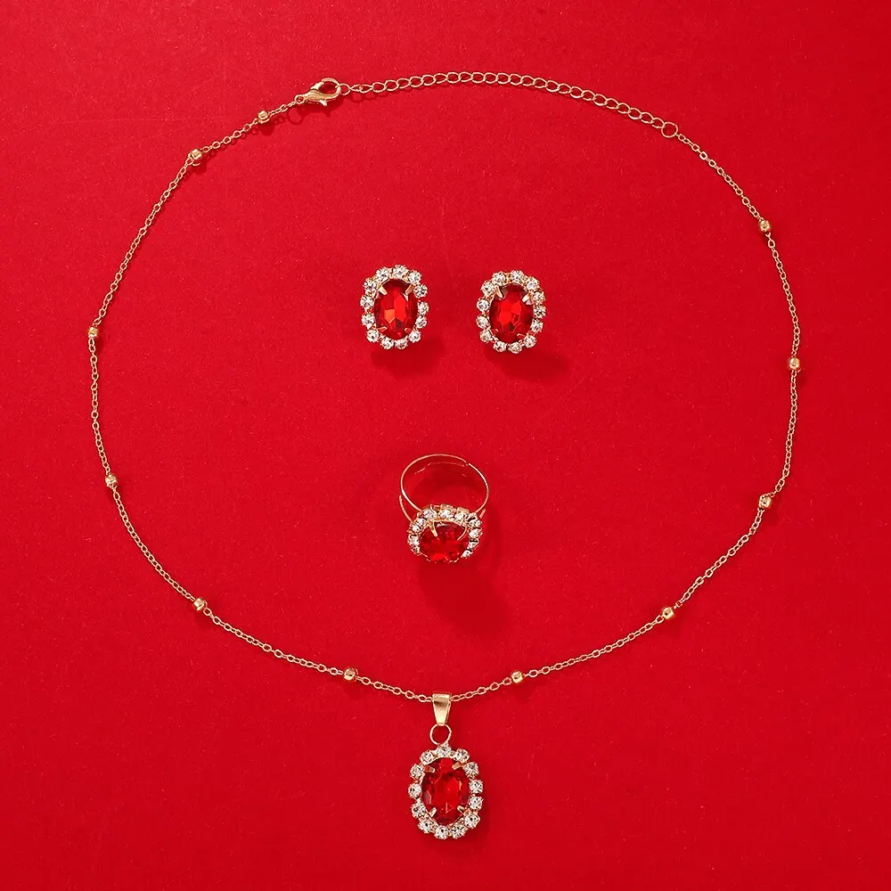 Набор из пяти предметов, женские кварцевые часы, ожерелье, кольцо и серьги