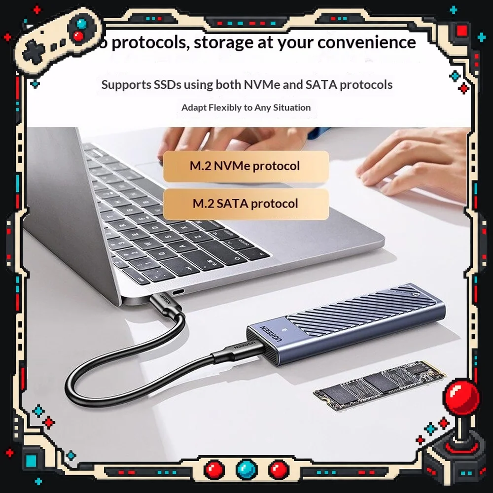 UGREEN CM559 M.2 SSD Enclosure NVMe SATA USB 3.2 Gen 2 10Gbps Aluminum External Drive Case for Data Transfer and Backup
