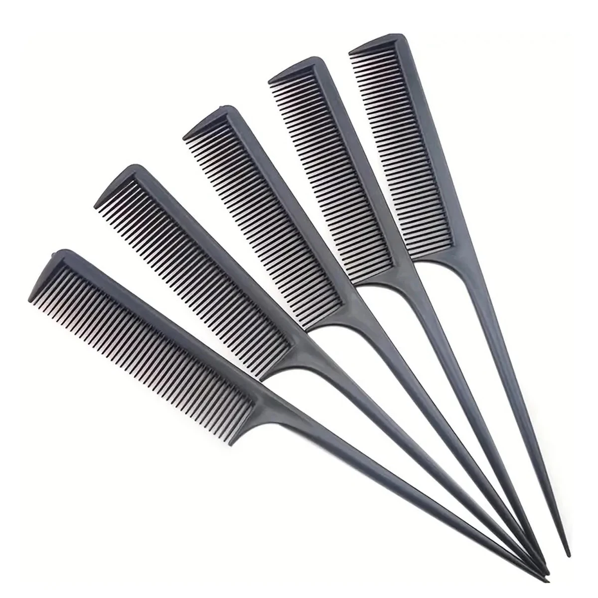 5 pçs pente de cauda preto estilo pente resistente ao calor pente de cauda para todos os tipos de cabelo, pente de provocação de dentes finos e largos