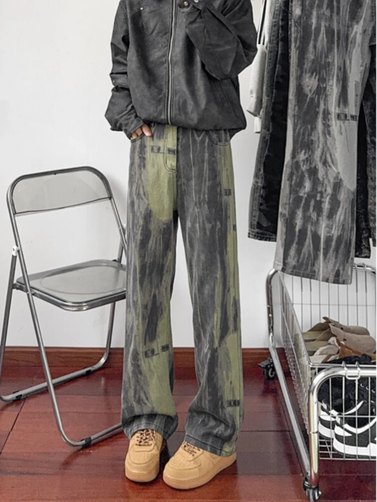 

Retro American aduated Waed Straight Leg Slim Fit Men's Jeans Spring Autumn High Waist Long Pants Youth Trend Resistant