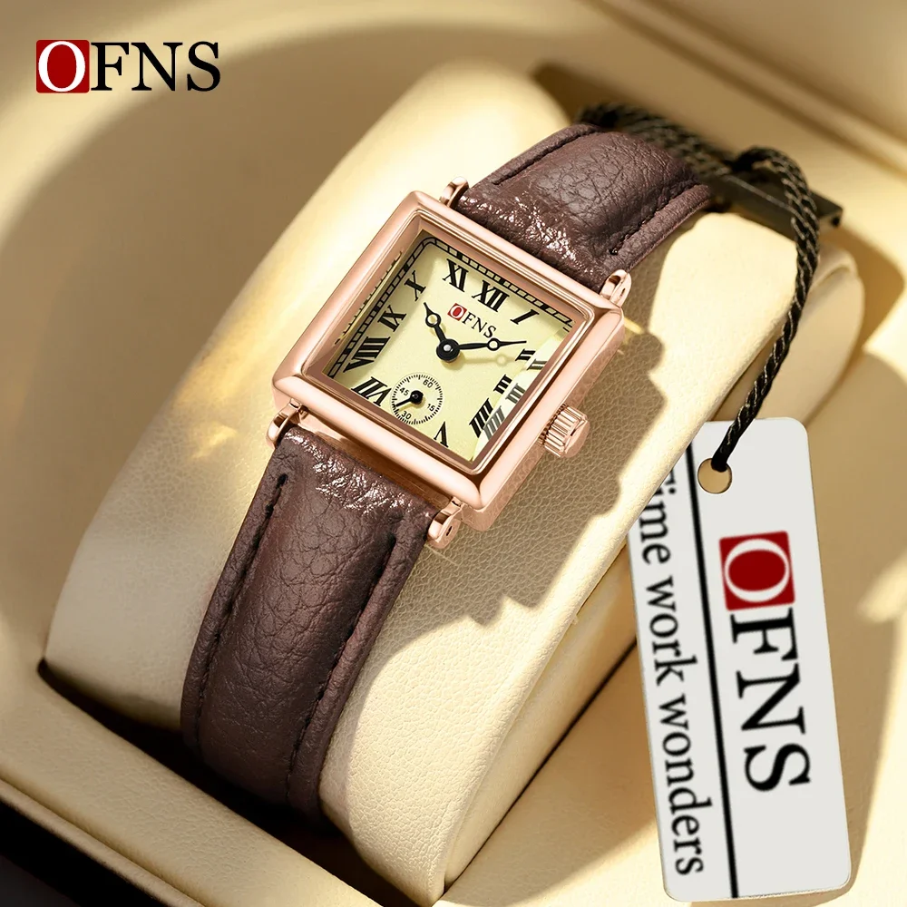 

OFNS 1503 New Quartz Watch Unusual Square dial Fashionable Roman scale Two Pin Half Waterproof Women's Watch 2024