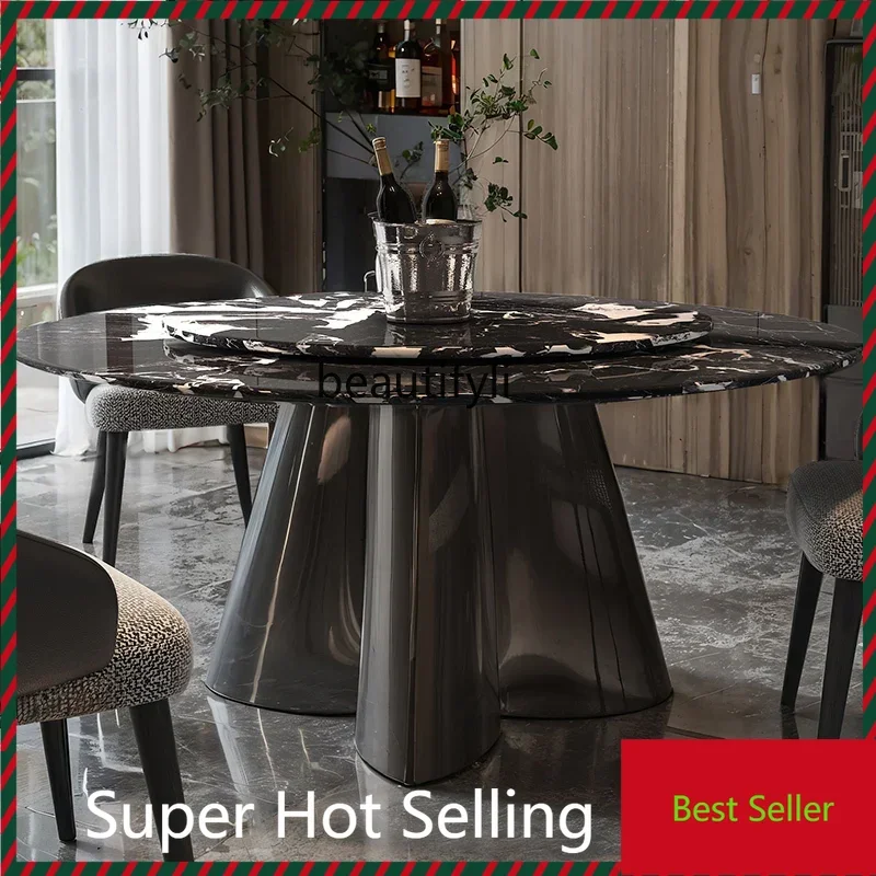 

G1218 G1218 natural luxury stone dining table high-end luxury villa family round table with turntable