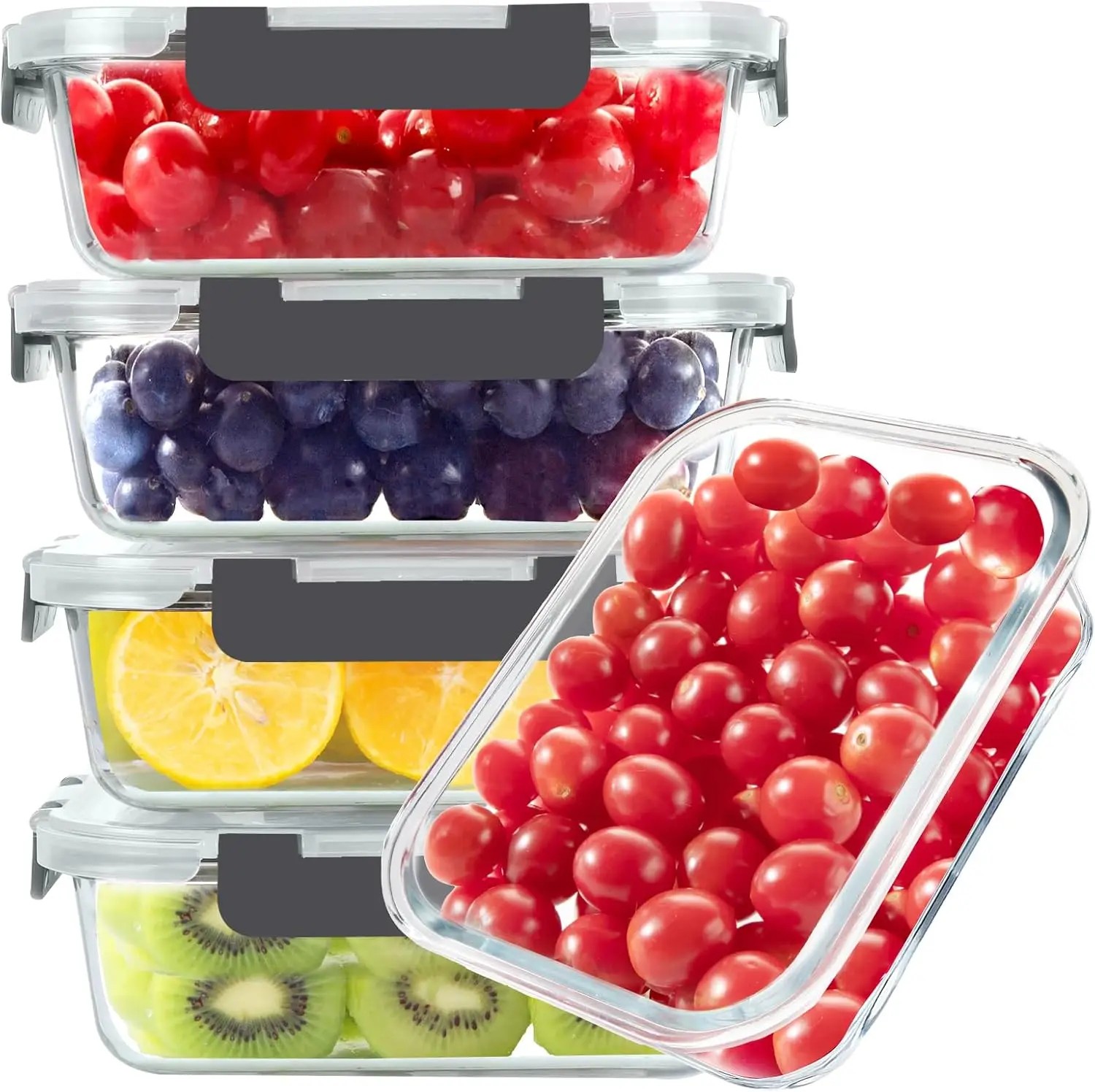 Glass Food Storage Containers, 5 Pack 35 Oz Glass Meal Prep Containers, Lunch Boxes with Airtight BPA-Free Lids, Microwave, F