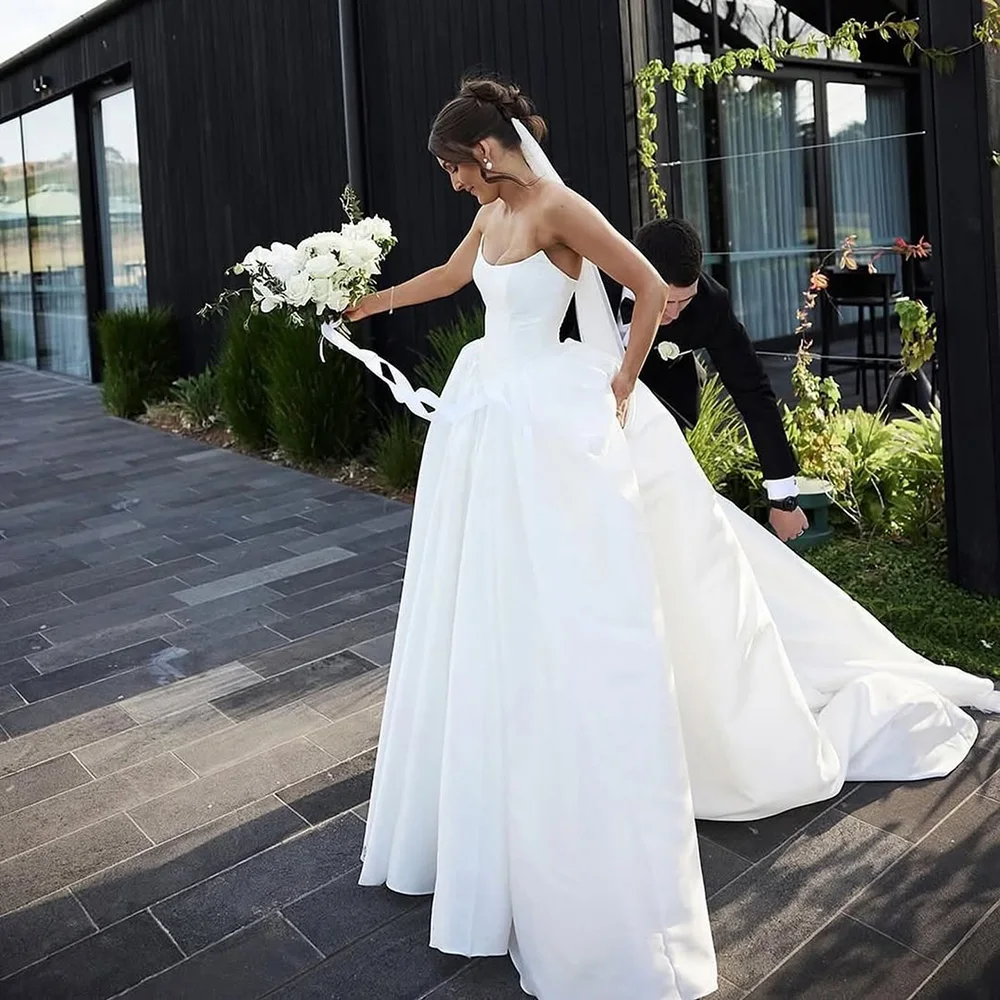 

Satin Wedding Dresses For Bride 2025 Modern Corset Strapless Long Brides Gown Luxury A-line Formal Bridal Dress Customized