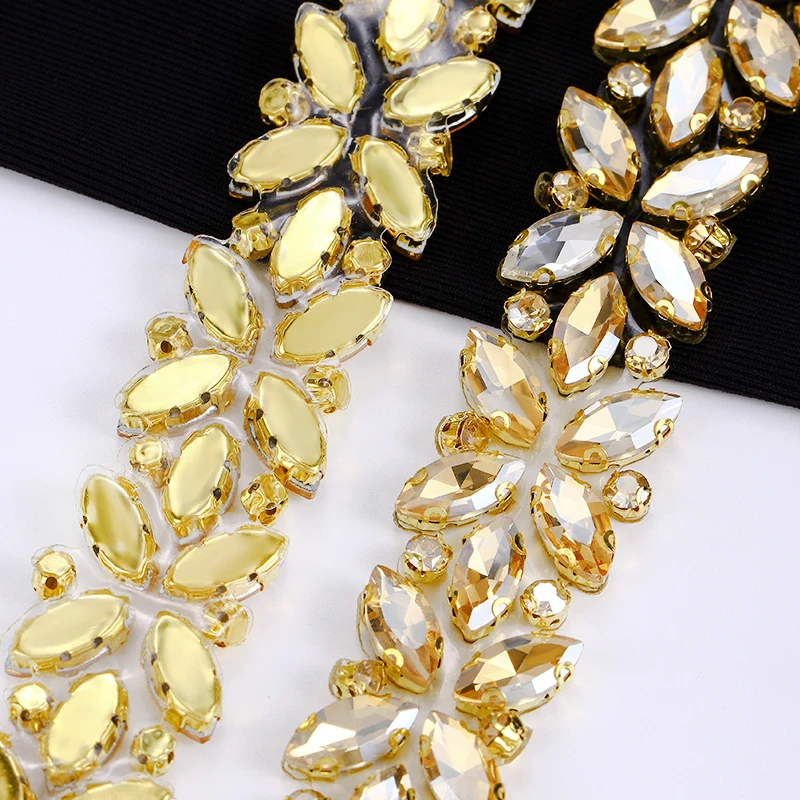 QIAO Hot Fix Gold Schatten-Strassborte für Kleidung, Taschen, Hochzeitskleider, DIY-Bastelarbeiten, Kristallstreifen zum Aufbügeln, handgefertigte Accessoires – Detail 2