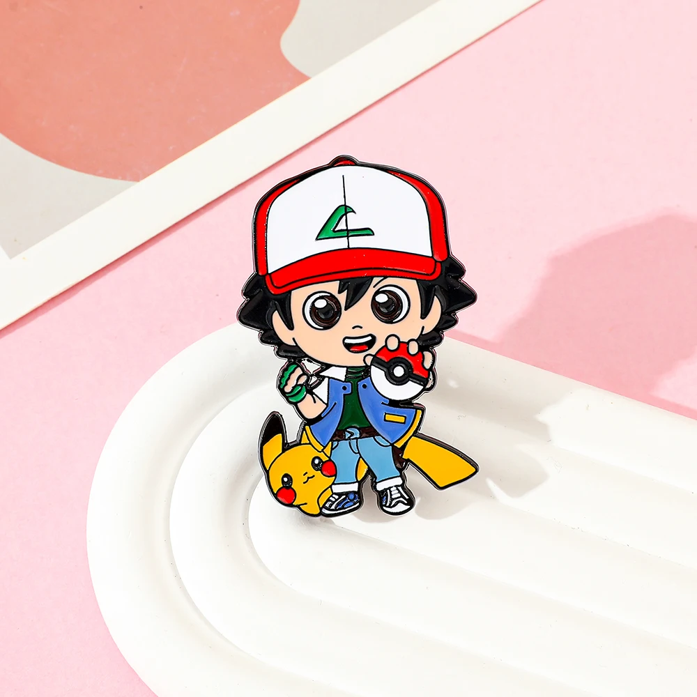 Милая-брошь-Пикачу-булавка-аниме-Покемон-Эш-Кетчум-значок-с-персонажем-мультфильма-аксессуар-для-одежды-и-рюкзака-для-друзей-подарок