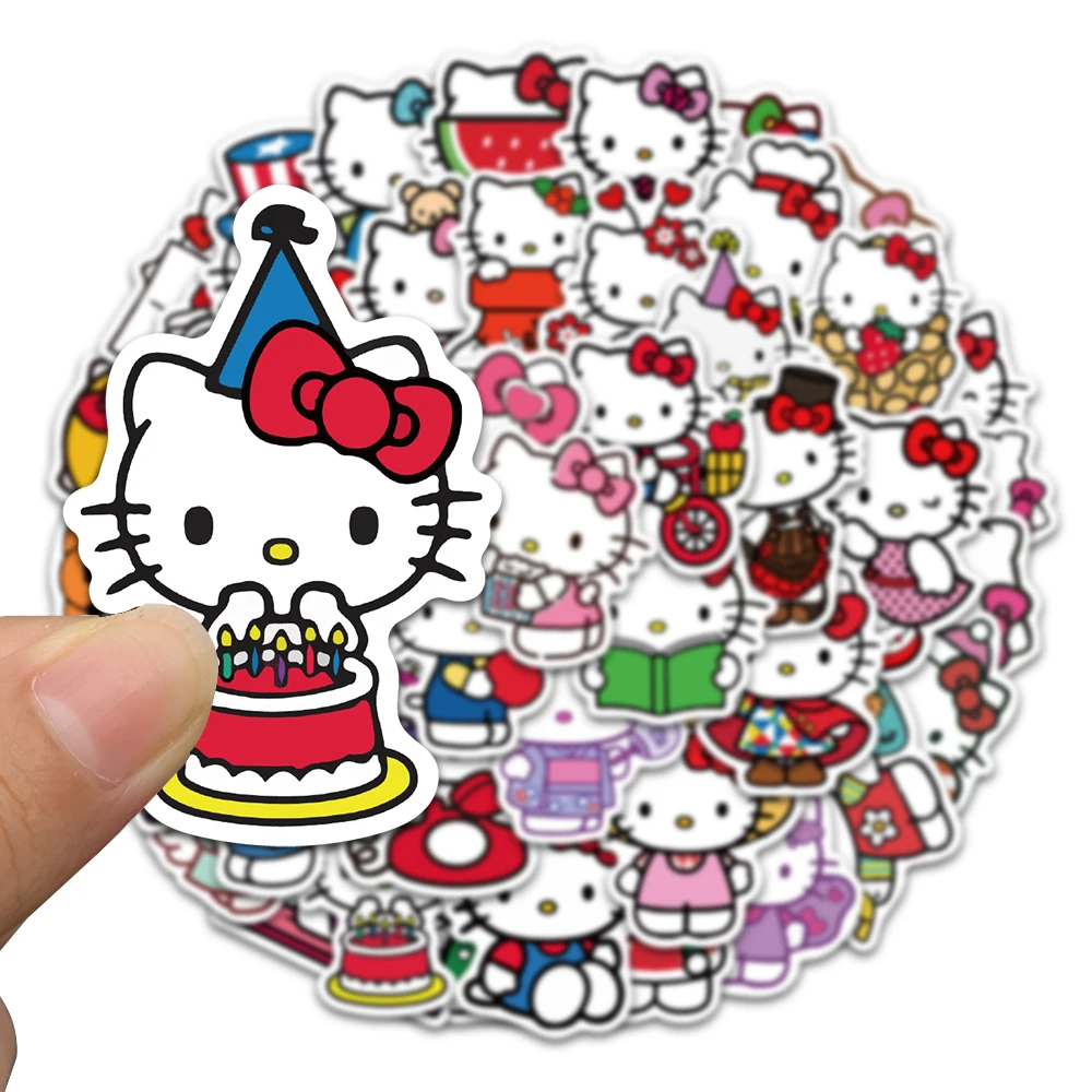 25/50PCS Hello Kitty naklejki zabawki śliczne naklejki pokrowiec na wózek gitara nadruk z motywem deskorolki skórka na laptopa naklejki Anime zabawki dla dziewczynek